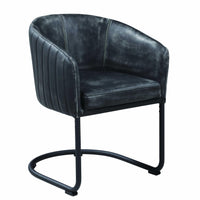 Stitched Faux Leather Upholstered Dining Chair with Metal Cantilever Base, Black