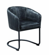 Stitched Faux Leather Upholstered Dining Chair with Metal Cantilever Base, Black