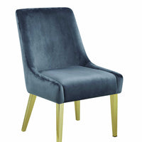 Dining Chair with Velvet Upholstered Seat and Back, Gray and Gold, Set of Two