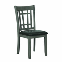 Wooden Dining Chair with Leatherette Seat, Gray and Black, Set of Two