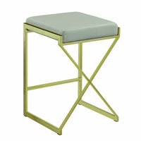 Counter Height Stool with Leatherette Upholstered Seat, Gray and Gold