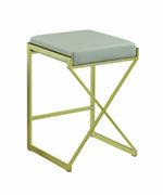 Counter Height Stool with Leatherette Upholstered Seat, Gray and Gold