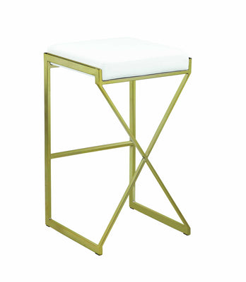 Inches Metal Framed Bar Stool with Leatherette Upholstered Seat, White and Gold