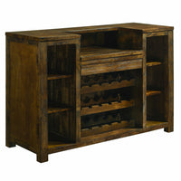 Wooden Bar Unit with One Drawer and Six Storage Compartments, Rustic Brown