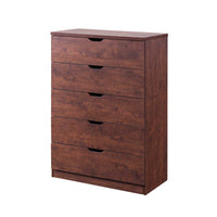 Wooden Utility Storage Chest with Five Drawers on Metal Glides, Dark Brown
