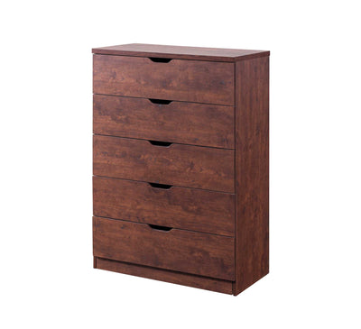 Wooden Utility Storage Chest with Five Drawers on Metal Glides, Dark Brown