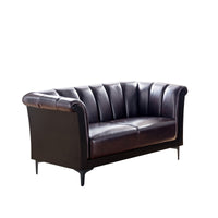 Channel Tufted Leatherette Loveseat with Metal Leg Support, Brown and Black