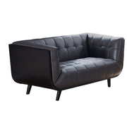 Leatherette Upholstered Wooden Loveseat with Tufted Detailing, Gray and Black