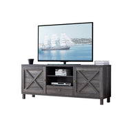 Transitional Wooden TV Stand with Two Side Door Cabinets and Spacious Storage