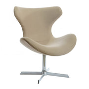 Fabric Upholstered Lounge Chair with Metal Pedestal Base, Beige and Silver