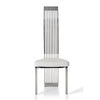 Leatherette Upholstered Dining Chair with Vertical Slat Back Design, White and Silver