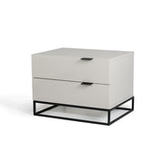 Two Drawers Wooden Nightstand with Metal Legs, White and Black