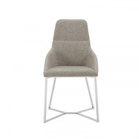 Fabric Upholstered Dining Chairs with Unique Design Steel Base, Set of Two, Gray and Silver