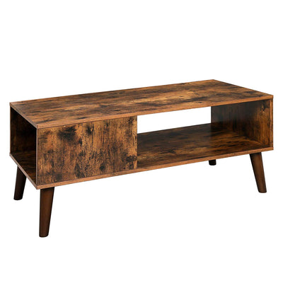 Rustic Wooden Coffee Table with Angled Legs and Storage Shelf, Brown