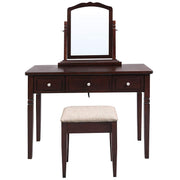 Wooden Vanity Set with 3 Drawers and Adjustable Mirror, Brown