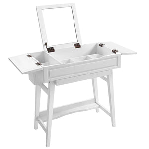 Wooden Vanity Table with Flip Top Mirror and Hidden Storage, White