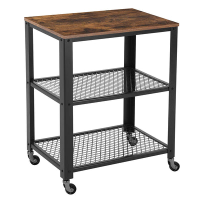 3 Tier Wooden Serving Cart with 2 Mesh Design Shelves, Black and Brown