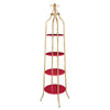 Wooden Cathedral Shelf with Metal Tubular Frame, Gold and Red