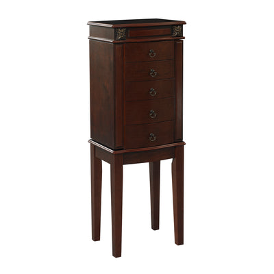 Wooden Jewelry Armoire with 5 Drawers and Flip Top Mirror, Brown