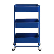 3 Tier Metal Cart with Tubular Frame and Spacious Storage, Blue