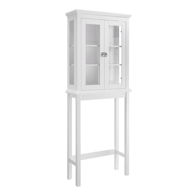 Transitional Style Wood and Glass Space Saver with Block Legs, White