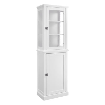 Free Standing Wood and Glass Cabinet with Spacious Storage, White