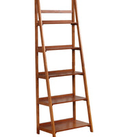 Ladder Style Wooden Bookcase with 5 Spacious Shelves, Brown