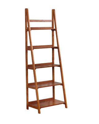 Ladder Style Wooden Bookcase with 5 Spacious Shelves, Brown