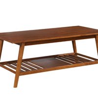 Wooden Coffee Table with Angled Legs and Open Shelf Storage, Brown