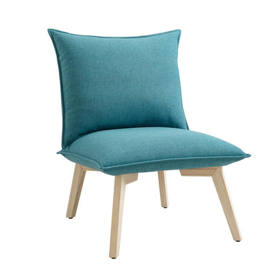 Fabric Upholstered Pillow Chair with Wooden Angled Legs,Blue and Brown