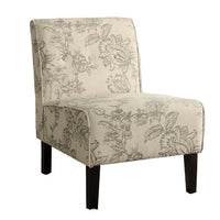 Fabric Upholstered Accent Chair with Floral Motif, Beige and Black