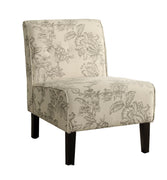 Fabric Upholstered Accent Chair with Floral Motif, Beige and Black