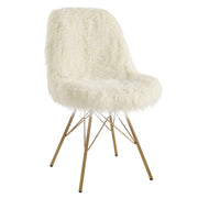Faux Fur Upholstered Accent Chair with Angled Legs, White and Gold