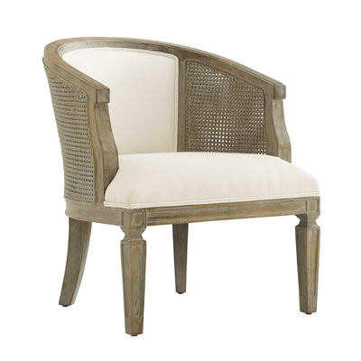 Mesh Design Wooden Accent Chair with Fabric Upholstery,Cream and Brown