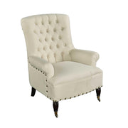 Wooden Accent Chair with High Backrest and Casters, Cream and Brown