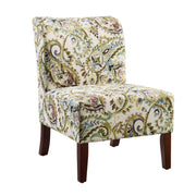 Floral Fabric Upholstered Slipper Chair with Wooden Legs, Multicolor