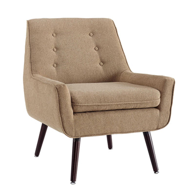 Fabric Upholstered Button Tufted Wooden Chair, Beige and Brown