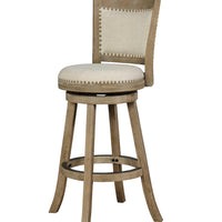 Wooden Bar Stool with Curved Backrest and Swivel Base, Brown and Beige