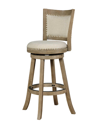 Wooden Bar Stool with Curved Backrest and Swivel Base, Brown and Beige