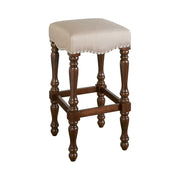 Traditional Style Wooden Bar Stool with Turned Legs, Brown and Beige