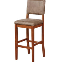 Fabric Upholstered Wooden Bar Stool with Footrest Support, Brown