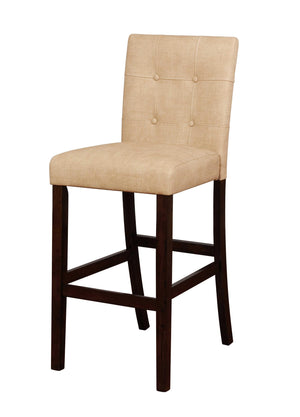 Wooden Bar Stool with Button Tufted Backrest, Beige and Brown