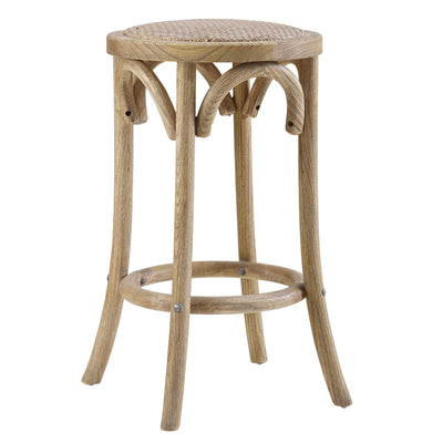 Wooden Counter Stool with Weave Top and Flared Legs, Brown