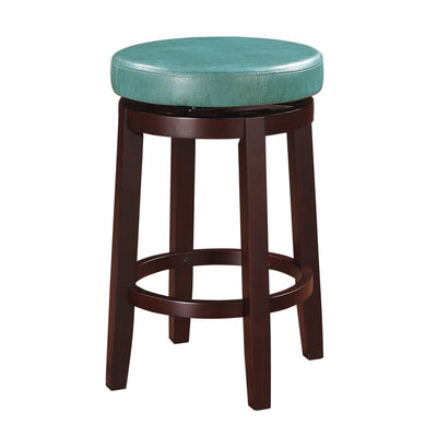 Fabric Upholstered Counter Stool with Slanted Legs, Brown and Blue