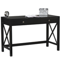 Wooden Writing Desk with Two Drawers and Cross Sides Design, Black