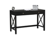 Wooden Writing Desk with Two Drawers and Cross Sides Design, Black