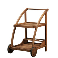 2 Shelf Wooden Trolley with Caster Wheels and Bottle Holders, Brown