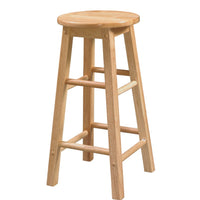 Wooden Bar Stool with Ladder Base and Round Seat, Brown