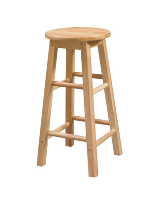 Wooden Bar Stool with Ladder Base and Round Seat, Brown
