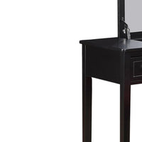 Wooden Vanity with Flip Top Mirror and Cushioned Stool,Black and Beige